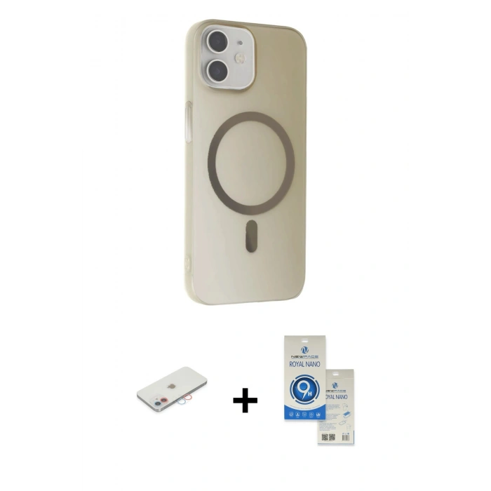 MARSİLYAN™- iPhone 11 Kılıf Çekirdek Modern Prime - Şeffaf Royal Nano Ekran Koruyucu + Renkli Kamera Lens Koruma Cam - PE