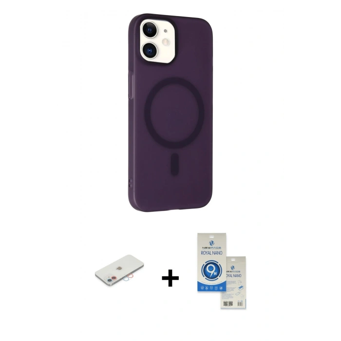 MARSİLYAN™- iPhone 11 Kılıf Çekirdek Modern Prime - Şeffaf Royal Nano Ekran Koruyucu + Renkli Kamera Lens Koruma Cam - PE