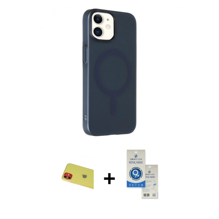 MARSİLYAN™- iPhone 11 Kılıf Çekirdek Modern Prime - Şeffaf Royal Nano Ekran Koruyucu + Rainbow Kamera Lens Koruma Cam - KI