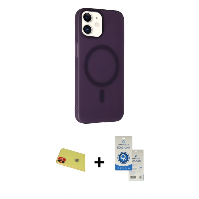 MARSİLYAN™- iPhone 11 Kılıf Çekirdek Modern Prime - Şeffaf Royal Nano Ekran Koruyucu + Rainbow Kamera Lens Koruma Cam - KI