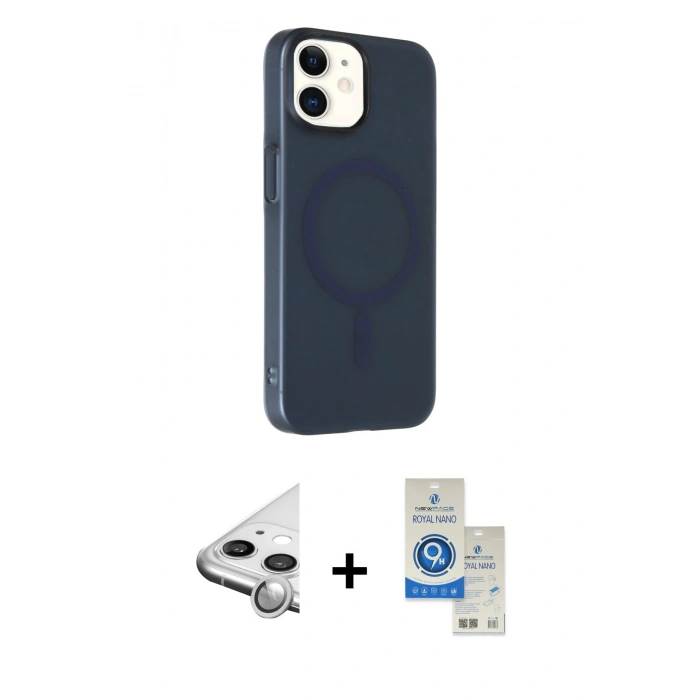 MARSİLYAN™- iPhone 11 Kılıf Çekirdek Modern Prime - Şeffaf Royal Nano Ekran Koruyucu + Raze Metal Kamera Lens - GS