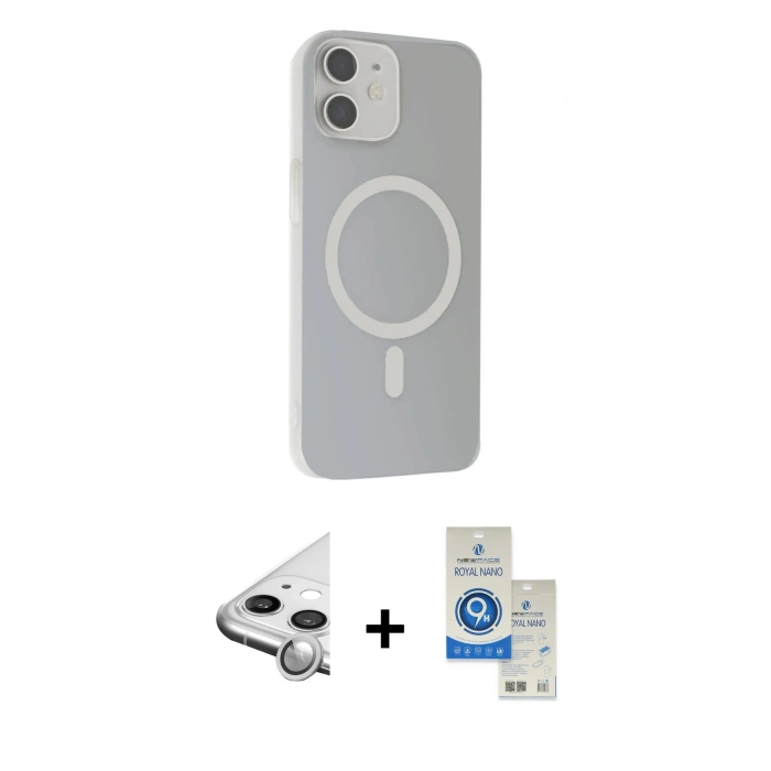 MARSİLYAN™- iPhone 11 Kılıf Çekirdek Modern Prime - Şeffaf Royal Nano Ekran Koruyucu + Raze Metal Kamera Lens - GS