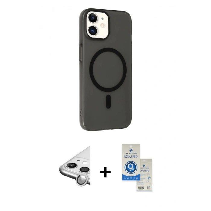 MARSİLYAN™- iPhone 11 Kılıf Çekirdek Modern Prime - Şeffaf Royal Nano Ekran Koruyucu + Raze Metal Kamera Lens - GS