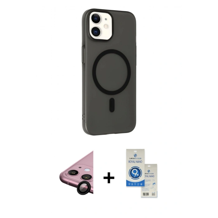 MARSİLYAN™- iPhone 11 Kılıf Çekirdek Modern Prime - Şeffaf Royal Nano Ekran Koruyucu + Raze Metal Kamera Lens - SH