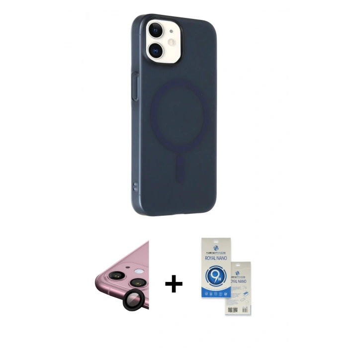 MARSİLYAN™- iPhone 11 Kılıf Çekirdek Modern Prime - Şeffaf Royal Nano Ekran Koruyucu + Raze Metal Kamera Lens - SH
