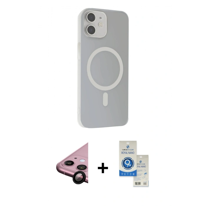 MARSİLYAN™- iPhone 11 Kılıf Çekirdek Modern Prime - Şeffaf Royal Nano Ekran Koruyucu + Raze Metal Kamera Lens - SH