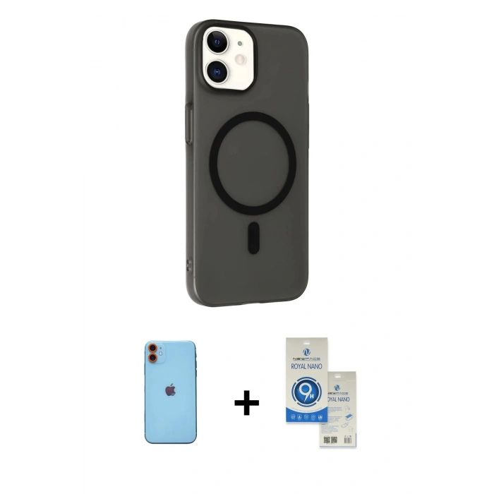 MARSİLYAN™- iPhone 11 Kılıf Çekirdek Modern Prime - Şeffaf Royal Nano Ekran Koruyucu + Neon Fosforlu Kamera Lens - TU