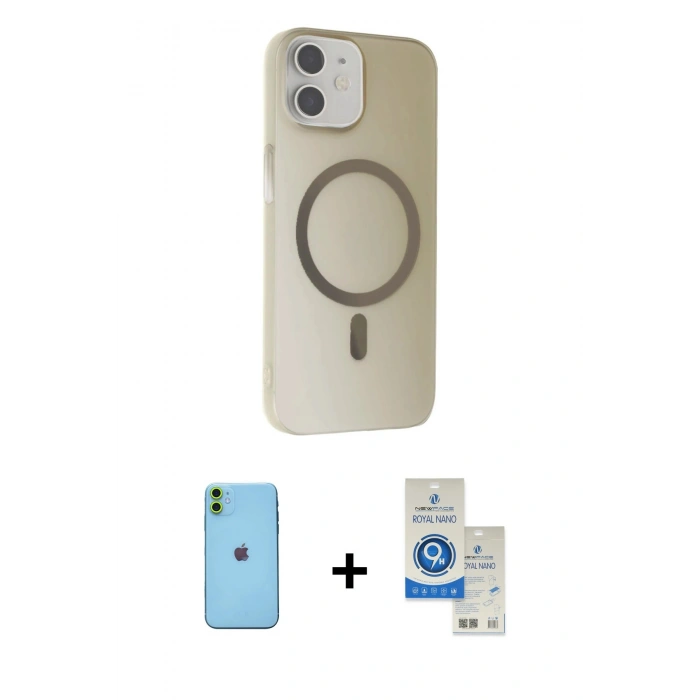 MARSİLYAN™- iPhone 11 Kılıf Çekirdek Modern Prime - Şeffaf Royal Nano Ekran Koruyucu + Neon Fosforlu Kamera Lens - YL