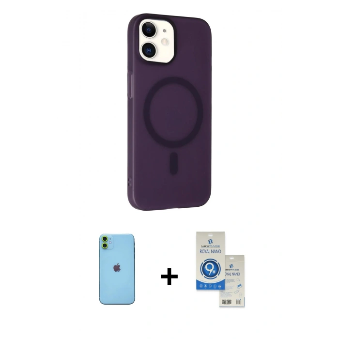 MARSİLYAN™- iPhone 11 Kılıf Çekirdek Modern Prime - Şeffaf Royal Nano Ekran Koruyucu + Neon Fosforlu Kamera Lens - YL