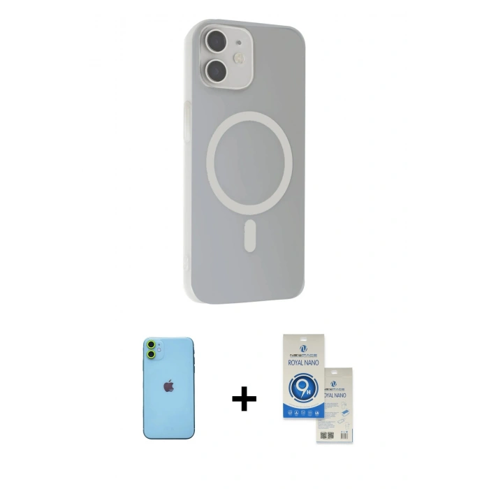 MARSİLYAN™- iPhone 11 Kılıf Çekirdek Modern Prime - Şeffaf Royal Nano Ekran Koruyucu + Neon Fosforlu Kamera Lens - YL