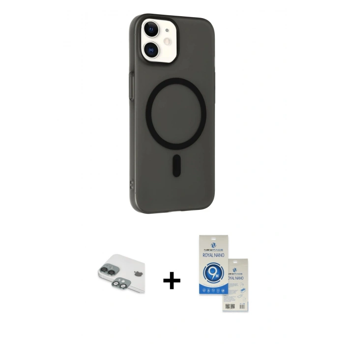 MARSİLYAN™- iPhone 11 Kılıf Çekirdek Modern Prime - Şeffaf Royal Nano Ekran Koruyucu + Pers Alüminyum Kamera Lens - YL