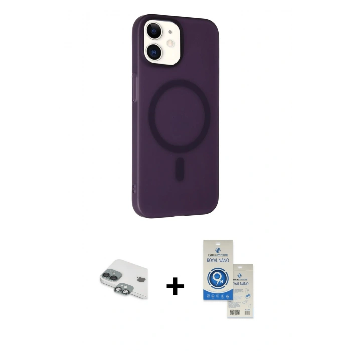 MARSİLYAN™- iPhone 11 Kılıf Çekirdek Modern Prime - Şeffaf Royal Nano Ekran Koruyucu + Pers Alüminyum Kamera Lens - YL