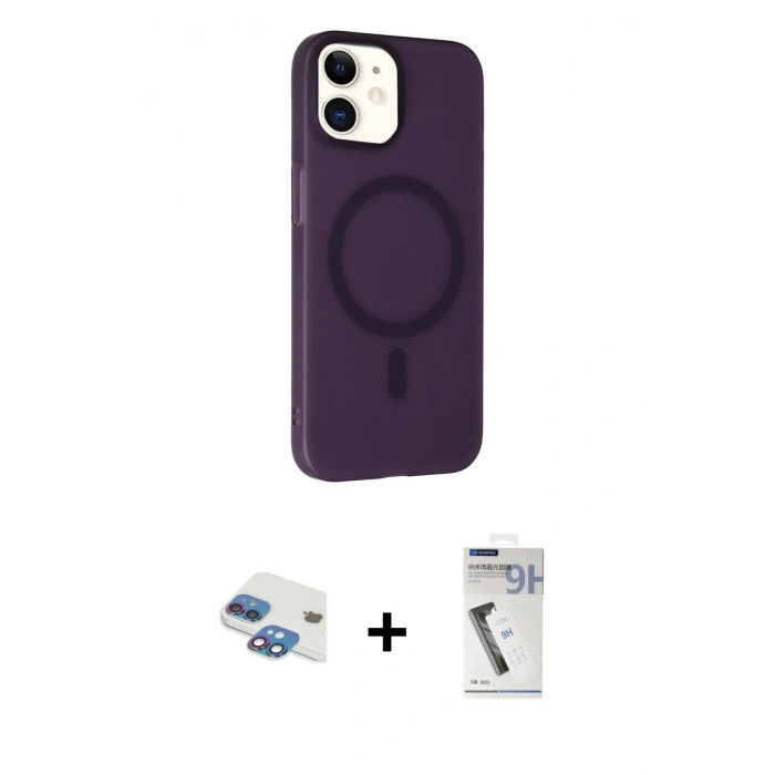 MARSİLYAN™- iPhone 11 Kılıf Çekirdek Modern Prime - Şeffaf Uv Polymer Nano Ekran Koruyucu + Gökkuşağı Pers Alüminyum Kamera Lens