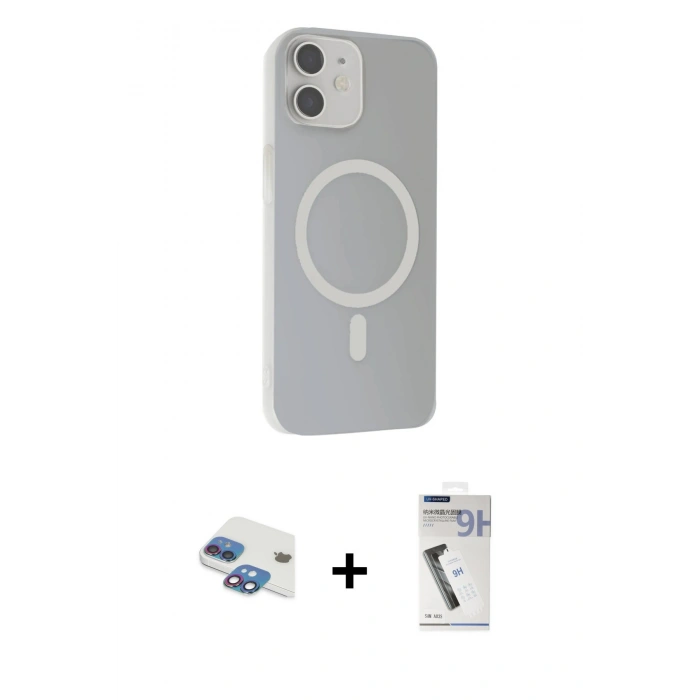 MARSİLYAN™- iPhone 11 Kılıf Çekirdek Modern Prime - Şeffaf Uv Polymer Nano Ekran Koruyucu + Gökkuşağı Pers Alüminyum Kamera Lens