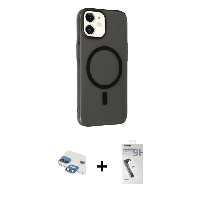 MARSİLYAN™- iPhone 11 Kılıf Çekirdek Modern Prime - Şeffaf Uv Polymer Nano Ekran Koruyucu + Gökkuşağı Pers Alüminyum Kamera Lens