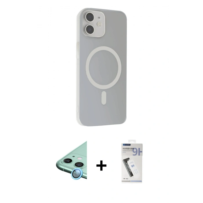 MARSİLYAN™- iPhone 11 Kılıf Çekirdek Modern Prime - Şeffaf Uv Polymer Nano Ekran Koruyucu + Raze Metal Kamera Lens - MI