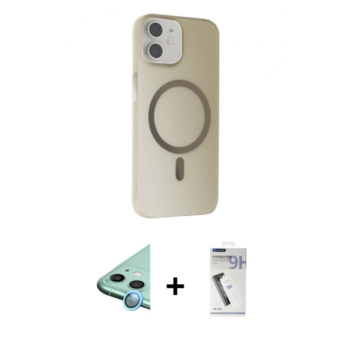 MARSİLYAN™- iPhone 11 Kılıf Çekirdek Modern Prime - Şeffaf Uv Polymer Nano Ekran Koruyucu + Raze Metal Kamera Lens - MI