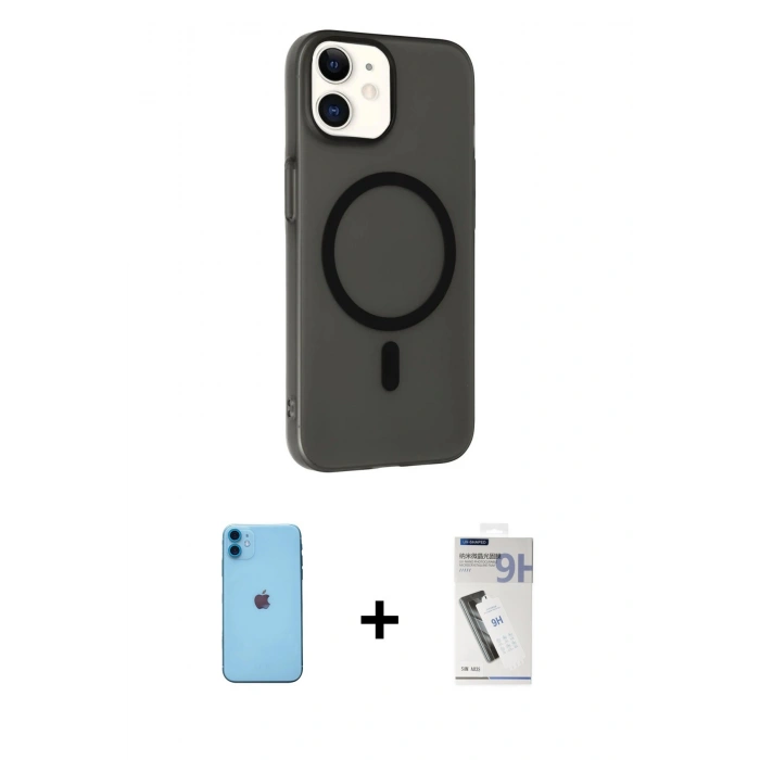 MARSİLYAN™- iPhone 11 Kılıf Çekirdek Modern Prime - Şeffaf Uv Polymer Nano Ekran Koruyucu + Neon Fosforlu Kamera Lens - MI