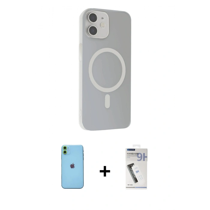 MARSİLYAN™- iPhone 11 Kılıf Çekirdek Modern Prime - Şeffaf Uv Polymer Nano Ekran Koruyucu + Neon Fosforlu Kamera Lens - YL