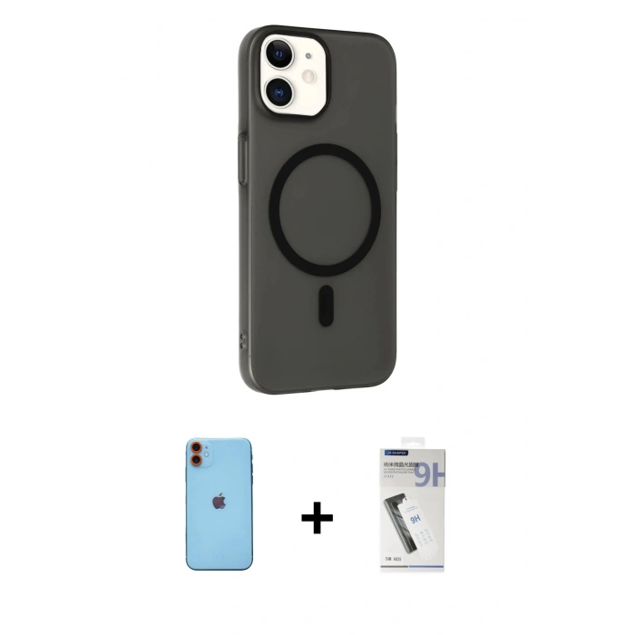MARSİLYAN™- iPhone 11 Kılıf Çekirdek Modern Prime - Şeffaf Uv Polymer Nano Ekran Koruyucu + Neon Fosforlu Kamera Lens - TU