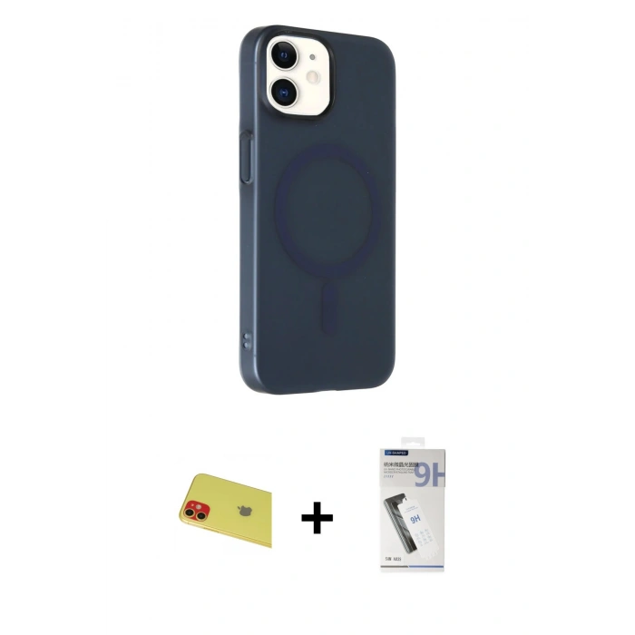 MARSİLYAN™- iPhone 11 Kılıf Çekirdek Modern Prime - Şeffaf Uv Polymer Nano Ekran Koruyucu + Rainbow Kamera Lens Koruma Cam - KI