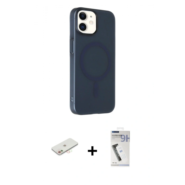 MARSİLYAN™- iPhone 11 Kılıf Çekirdek Modern Prime - Şeffaf Uv Polymer Nano Ekran Koruyucu + Renkli Kamera Lens Koruma Cam - YL