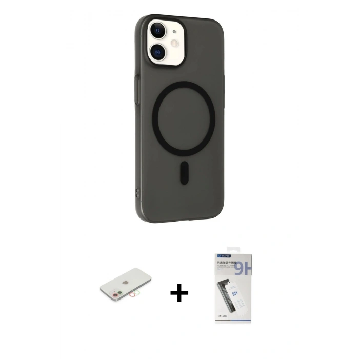 MARSİLYAN™- iPhone 11 Kılıf Çekirdek Modern Prime - Şeffaf Uv Polymer Nano Ekran Koruyucu + Renkli Kamera Lens Koruma Cam - YL