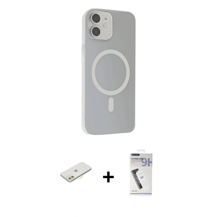 MARSİLYAN™- iPhone 11 Kılıf Çekirdek Modern Prime - Şeffaf Uv Polymer Nano Ekran Koruyucu + Renkli Kamera Lens Koruma Cam - TU
