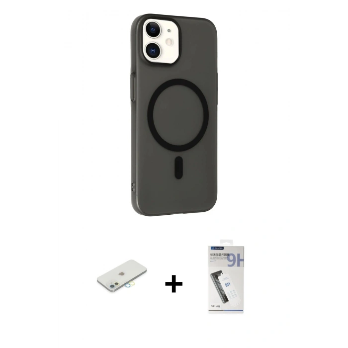 MARSİLYAN™- iPhone 11 Kılıf Çekirdek Modern Prime - Şeffaf Uv Polymer Nano Ekran Koruyucu + Renkli Kamera Lens Koruma Cam - SI