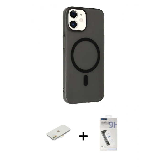 MARSİLYAN™- iPhone 11 Kılıf Çekirdek Modern Prime - Şeffaf Uv Polymer Nano Ekran Koruyucu + Renkli Kamera Lens Koruma Cam - TU