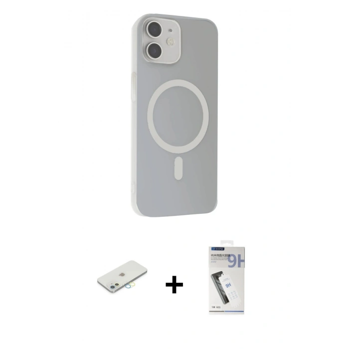 MARSİLYAN™- iPhone 11 Kılıf Çekirdek Modern Prime - Şeffaf Uv Polymer Nano Ekran Koruyucu + Renkli Kamera Lens Koruma Cam - SI