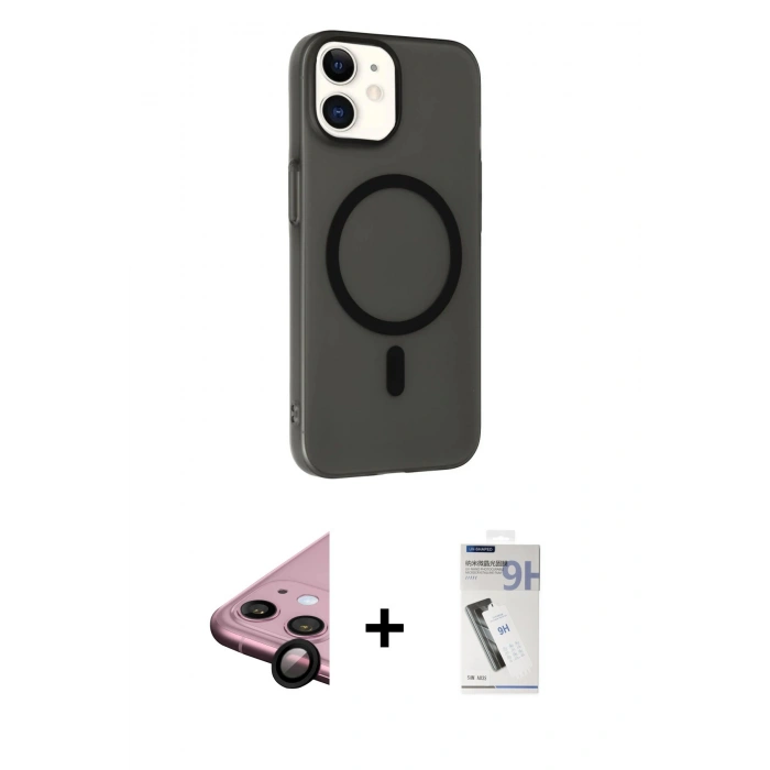 MARSİLYAN™- iPhone 11 Kılıf Çekirdek Modern Prime - Şeffaf Uv Polymer Nano Ekran Koruyucu + Raze Metal Kamera Lens - SH
