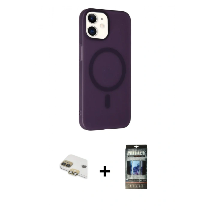 MARSİLYAN™- iPhone 11 Kılıf Çekirdek Modern Prime - Siyah 34D Hayalet Izgaralı Cam + Pers Alüminyum Kamera Lens - GD