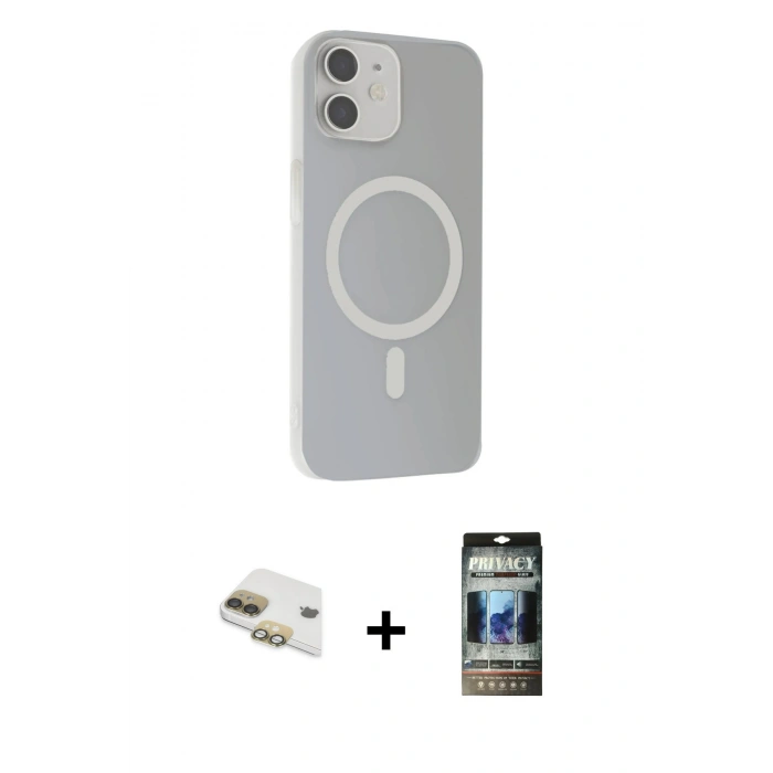 MARSİLYAN™- iPhone 11 Kılıf Çekirdek Modern Prime - Siyah 34D Hayalet Izgaralı Cam + Pers Alüminyum Kamera Lens - GD