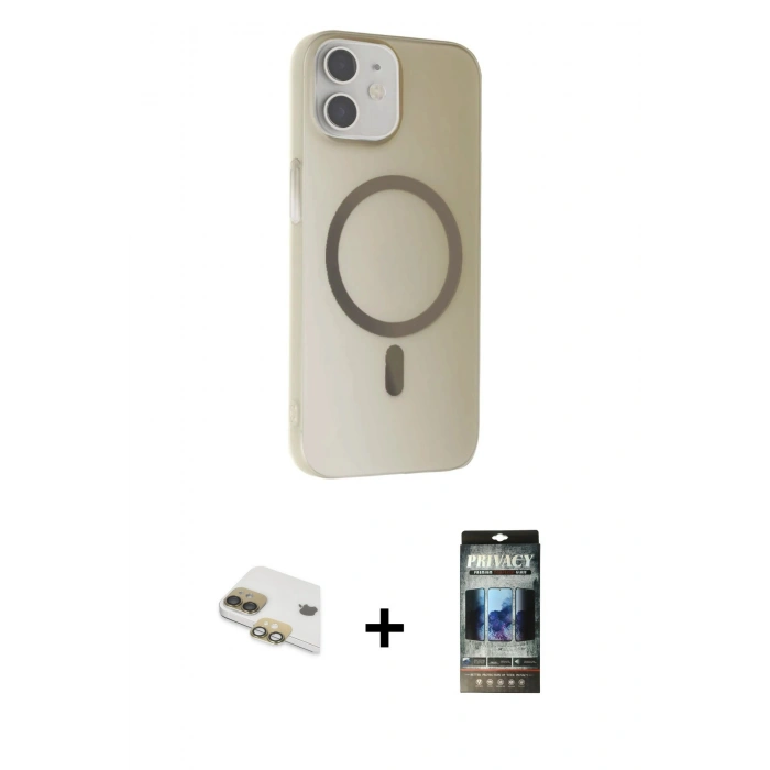 MARSİLYAN™- iPhone 11 Kılıf Çekirdek Modern Prime - Siyah 34D Hayalet Izgaralı Cam + Pers Alüminyum Kamera Lens - GD