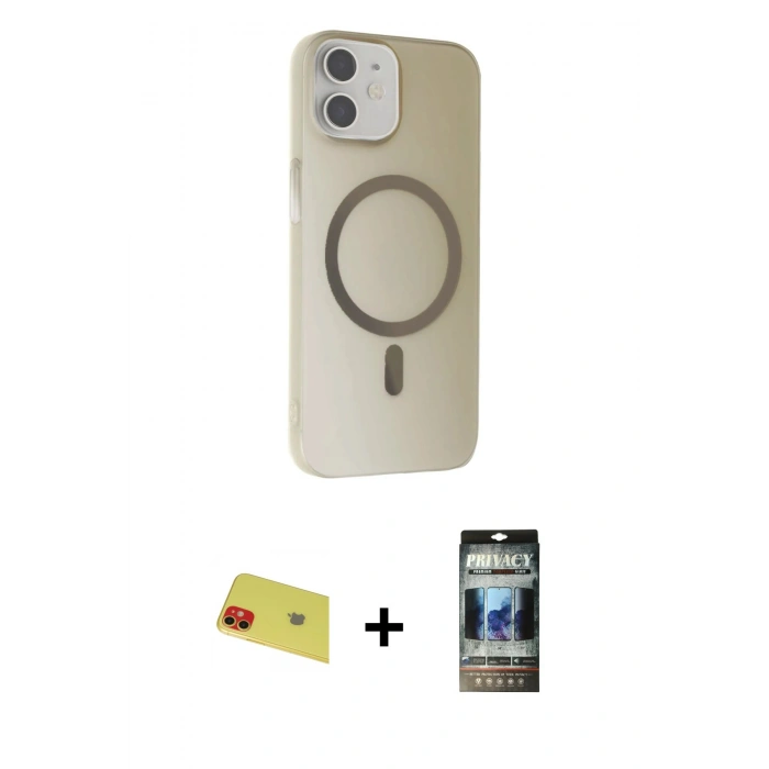 MARSİLYAN™- iPhone 11 Kılıf Çekirdek Modern Prime - Siyah 34D Hayalet Izgaralı Cam + Rainbow Kamera Lens Koruma Cam - KI