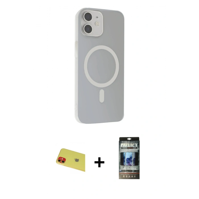 MARSİLYAN™- iPhone 11 Kılıf Çekirdek Modern Prime - Siyah 34D Hayalet Izgaralı Cam + Rainbow Kamera Lens Koruma Cam - KI