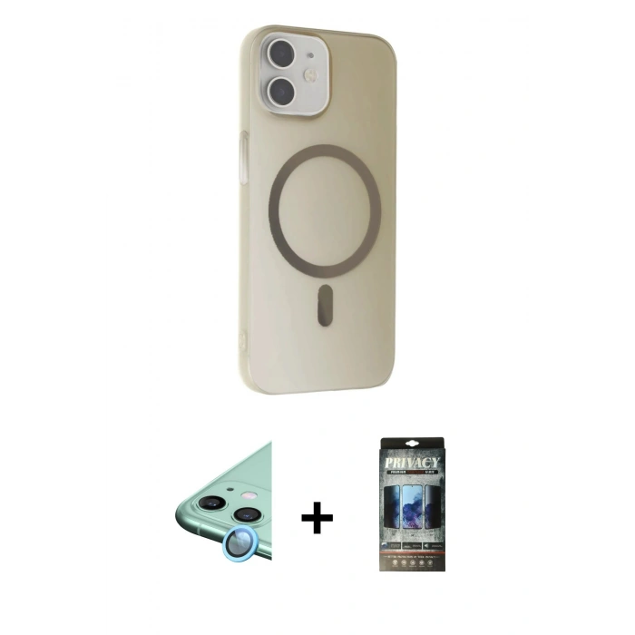 MARSİLYAN™- iPhone 11 Kılıf Çekirdek Modern Prime - Siyah 34D Hayalet Izgaralı Cam + Raze Metal Kamera Lens - MI