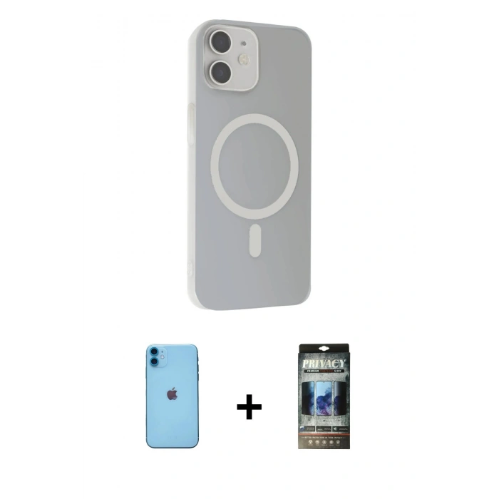 MARSİLYAN™- iPhone 11 Kılıf Çekirdek Modern Prime - Siyah 34D Hayalet Izgaralı Cam + Neon Fosforlu Kamera Lens - MI