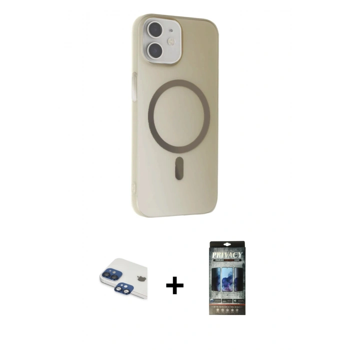 MARSİLYAN™- iPhone 11 Kılıf Çekirdek Modern Prime - Siyah 34D Hayalet Izgaralı Cam + Pers Alüminyum Kamera Lens - LT