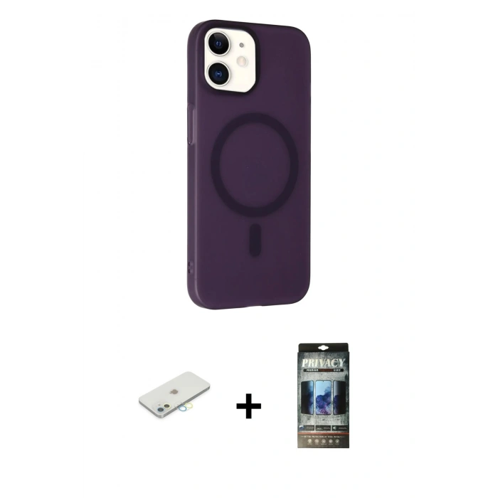 MARSİLYAN™- iPhone 11 Kılıf Çekirdek Modern Prime - Siyah 34D Hayalet Izgaralı Cam + Renkli Kamera Lens Koruma Cam - SI