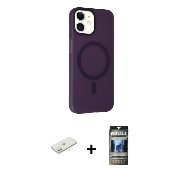 MARSİLYAN™- iPhone 11 Kılıf Çekirdek Modern Prime - Siyah 34D Hayalet Izgaralı Cam + Renkli Kamera Lens Koruma Cam - SI