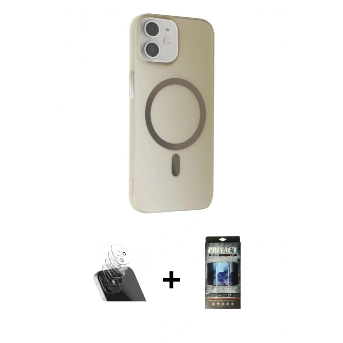 MARSİLYAN™- iPhone 11 Kılıf Çekirdek Modern Prime - Siyah 34D Hayalet Izgaralı Cam + Şeffaf Kamera Lens Koruma Cam