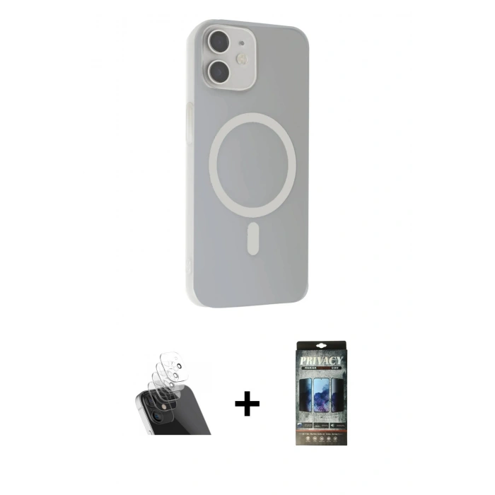 MARSİLYAN™- iPhone 11 Kılıf Çekirdek Modern Prime - Siyah 34D Hayalet Izgaralı Cam + Şeffaf Kamera Lens Koruma Cam