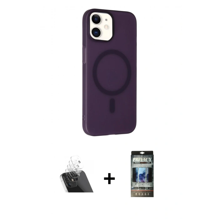 MARSİLYAN™- iPhone 11 Kılıf Çekirdek Modern Prime - Siyah 34D Hayalet Izgaralı Cam + Şeffaf Kamera Lens Koruma Cam