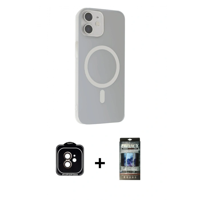 MARSİLYAN™- iPhone 11 Kılıf Çekirdek Modern Prime - Siyah 34D Hayalet Izgaralı Cam + PVD Metal Kamera Lens - TU