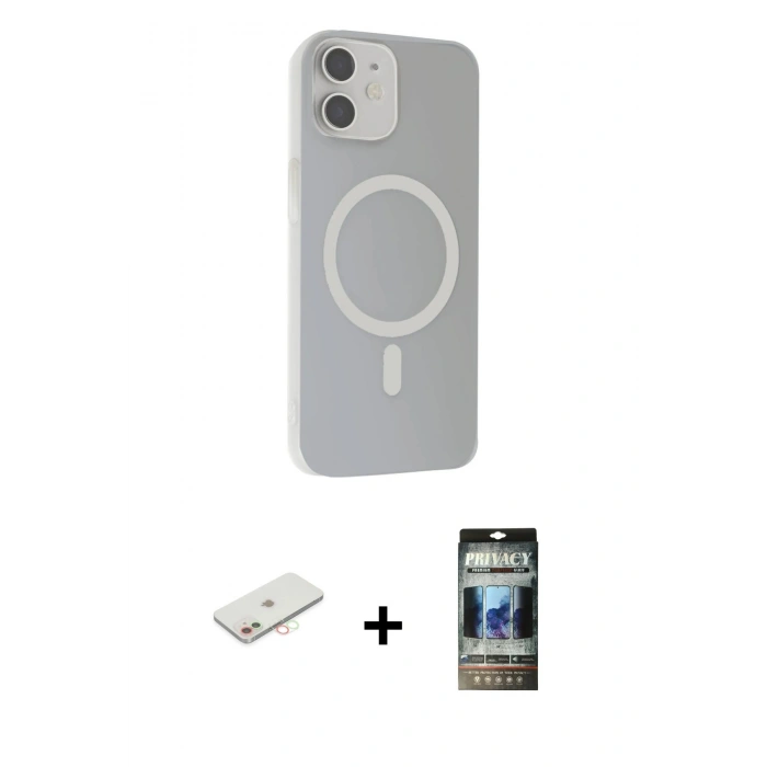 MARSİLYAN™- iPhone 11 Kılıf Çekirdek Modern Prime - Siyah 34D Hayalet Izgaralı Cam + Renkli Kamera Lens Koruma Cam - YL