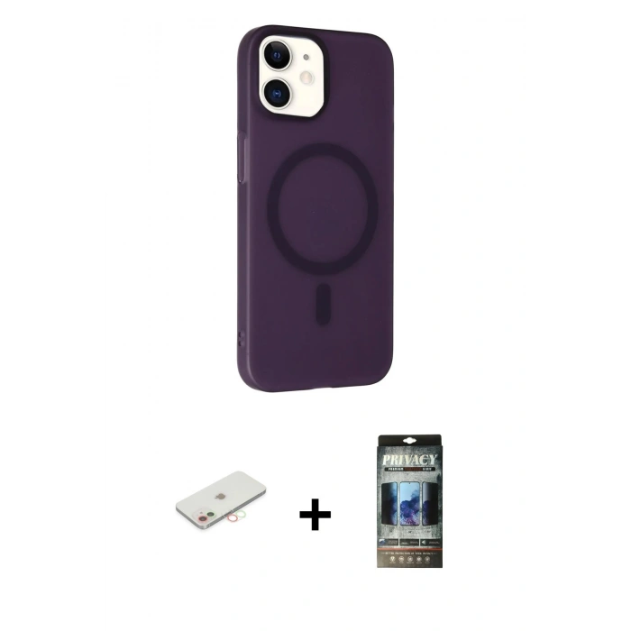 MARSİLYAN™- iPhone 11 Kılıf Çekirdek Modern Prime - Siyah 34D Hayalet Izgaralı Cam + Renkli Kamera Lens Koruma Cam - YL