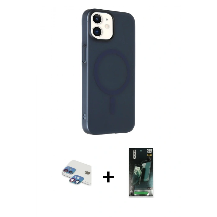 MARSİLYAN™- iPhone 11 Kılıf Çekirdek Modern Prime - Siyah 360 Mat Full Body Arka Koruyucu + Pers Alüminyum Kamera Lens - GI