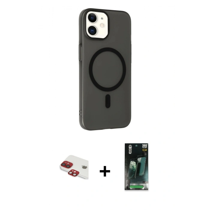 MARSİLYAN™- iPhone 11 Kılıf Çekirdek Modern Prime - Siyah 360 Mat Full Body Arka Koruyucu + Pers Alüminyum Kamera Lens - KI